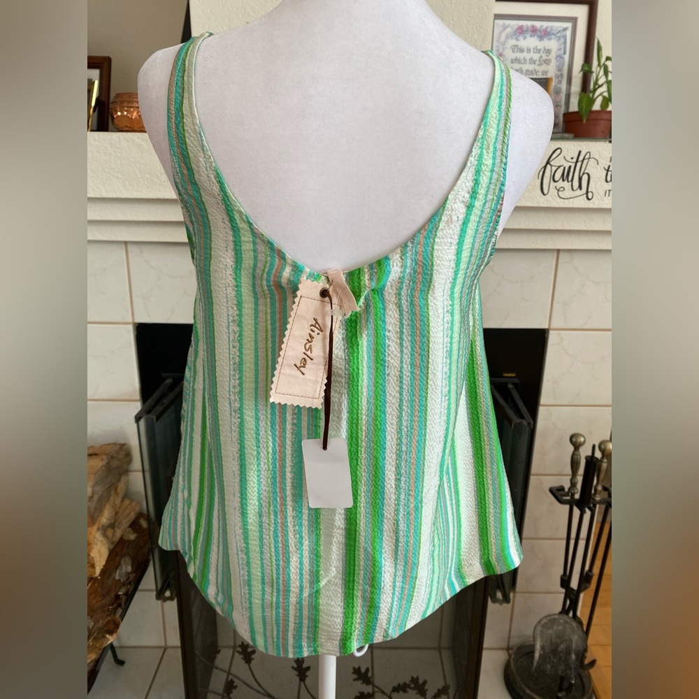 Ainsley 100% Silk crop tank top, multi green, blue, silver, Size S - Picture 4 of 6